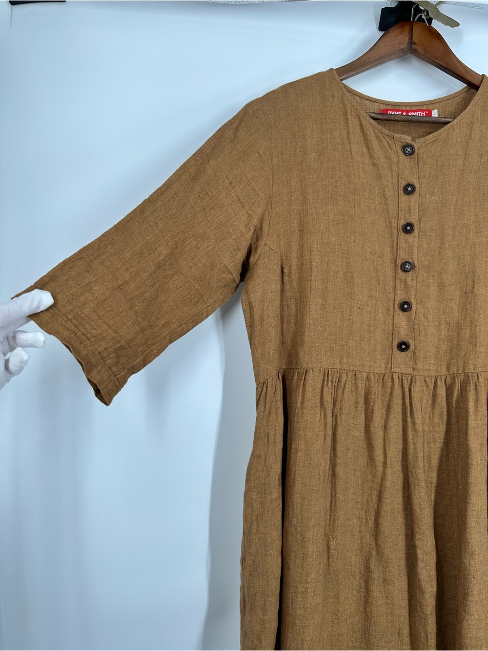 PYNE & SMITH European Flax Linen No.14 Full Length Pocket Dress Caramel Size L - Picture 5 of 16
